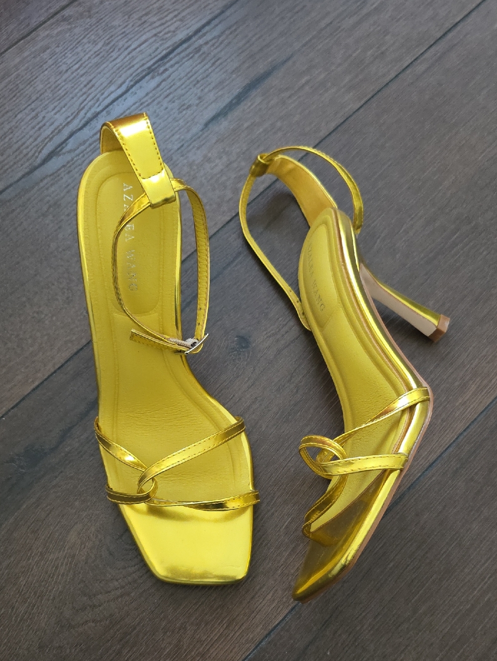 Azalea Wang Akira Yellow Metallic Strappy Slingback Heels Shoes